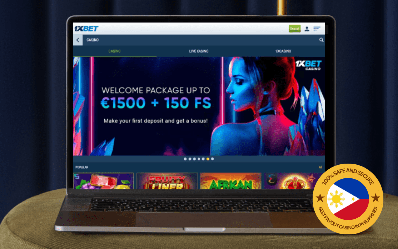 1xBet Casino on a laptop screen